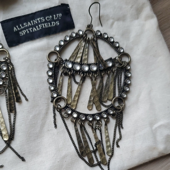 All Saints Spitalfields Antiqued Gold with Clear Cabuchon Statement Earrings - Picture 3 of 10